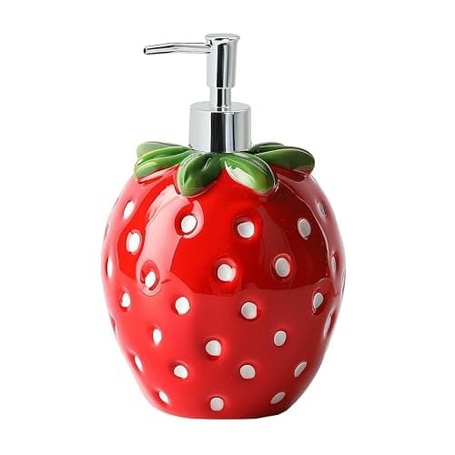 Colias Wing Fruit Shaped Soap Dispenser with Plastic Pump, Refillable Lotion Soap Bottle, Lotion Bottle, Hand Soap Dispenser, Home Decoration-Strawberry - Strawberry - Image 1