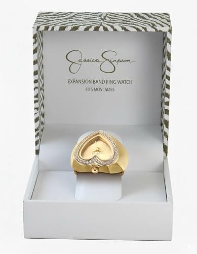Jessica Simpson Women's Silver Adjustable Ring Watch – Crystal Heart Shaped Bezel, Quartz Analog Mini Dial, Stretch Band Fashion Jewelry Accessory thumbnail 9