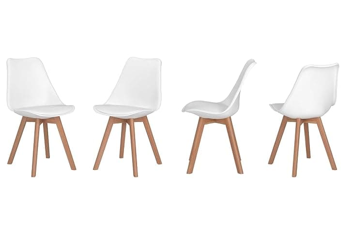 sinlikon Lot de 4 chaises scandinaves, ergonomiques, avec pieds en bois massif et coussin en mousse souple, blanc - Image 1