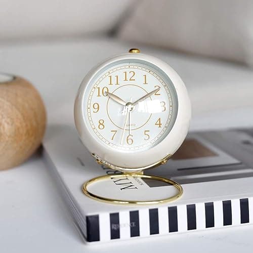 SHISEDECO Small Tableclocks Classic Non-Ticking Tabletop Alarm Clock with Backlight, Battery Operated Astronaut Deskclock with HD Glass for Living Room Bedroom Bedside Indoor Decor (White) thumbnail 2