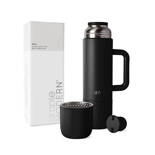 Simple Modern 36oz Insulated Hot Beverage Bottle with 2 Mugs | Travel Coffee Thermos for Hot Drinks | Twist and Pour Top | Commute, Travel, and Picnic Friendly | Roam Collection | Midnight Black - Image 1