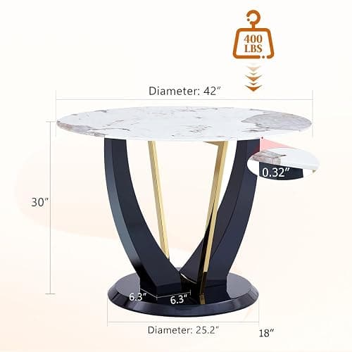 MEMUY 48 inch Round Dining Table,Faux Marble Kitchen Room Table,48" Circle Dining Table Top with Artistic Pedestal,Breakfast Nook for Kitchen Dining Room Easy to Assemble,Surdy Structure thumbnail 2