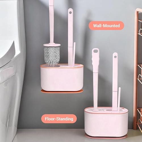 MOUMOUTEN Toilet Brush Set, Bathroom Accessories, Toilet Bowl Cleaners, Deep Cleansing Multifunctional Hanging Toilet Brush Set for Bathroom(Cherry Blossom Pink) thumbnail 3