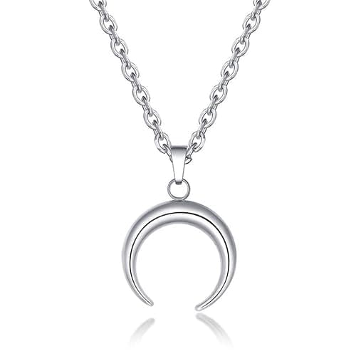 GulCean Moon Necklace for Men Women Stainless Steel Silver Boho Kpop Hip Hop Punk Style Dainty Bohemia Unique Beach Charm Crescent Half Moon Meniscus Pendant Necklace for Mom - Image 1
