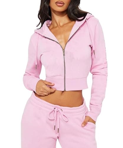 Glitrandi Womens 2 Piece Outfits Fashion Print Cropped Hoodies Jacket Sweatpants With Pockets Tracksuit For Women thumbnail 2