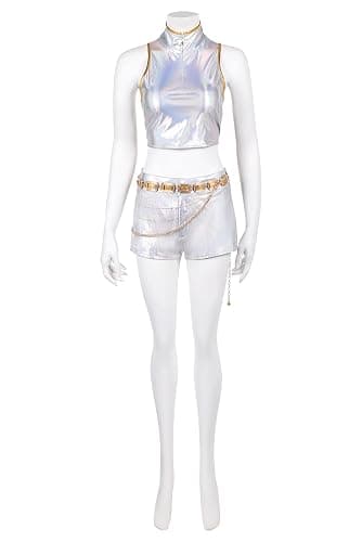 BAEHEU Demon Hunters Rumi Cosplay Costume Idol White Shirt High Neck Crop Tank Top Shorts Gold Belt Halloween Outfit thumbnail 2