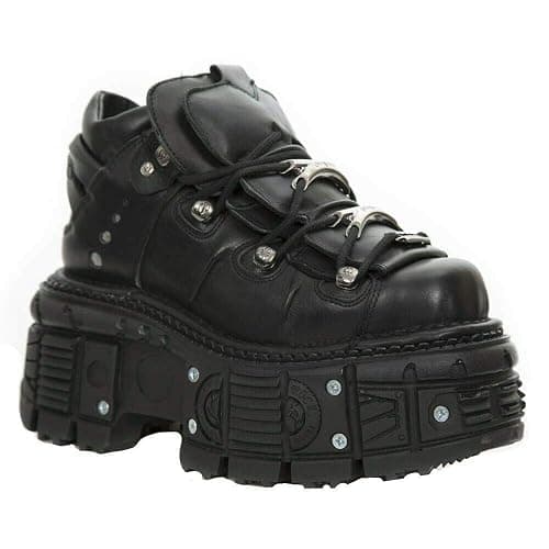 New Rock Ankle Boots M-TANK106-C2 Unisex Metallic Black 100% Leather Goth Emo Rock Platform - Image 1