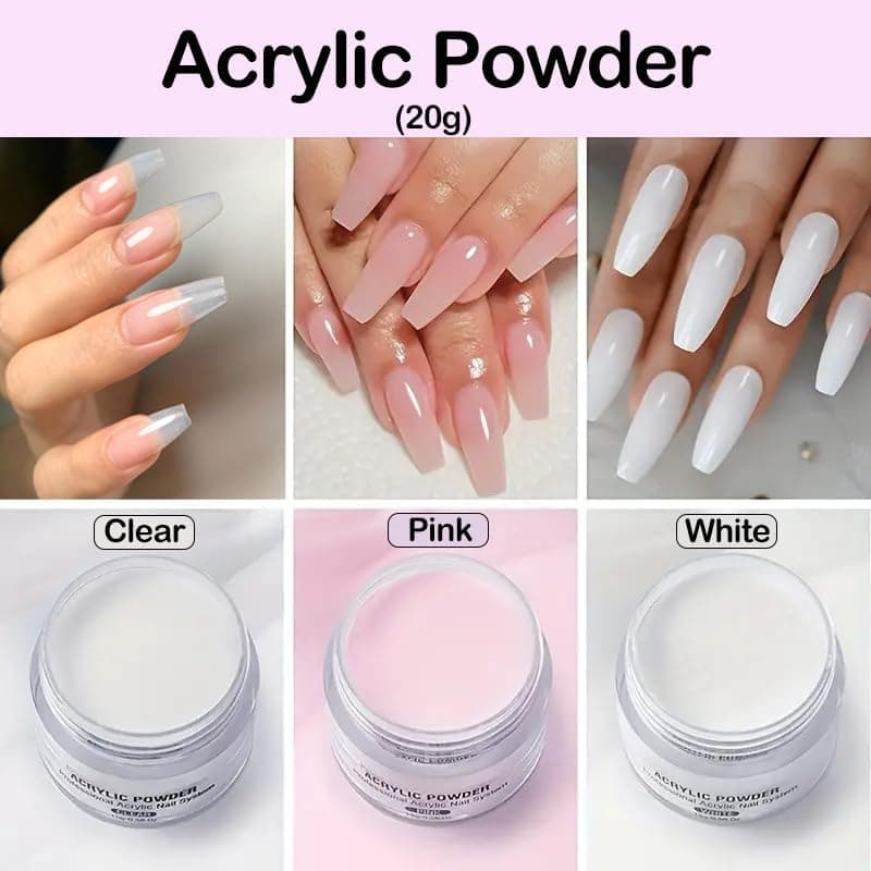 Acrylic Nail Kit Acrylic Powder and Professional Liquid Monomer Set with 5pcs Nail Brush Tips for Nails Extension Beginner kit for Nail Art Starter, Pink White Clear thumbnail 4