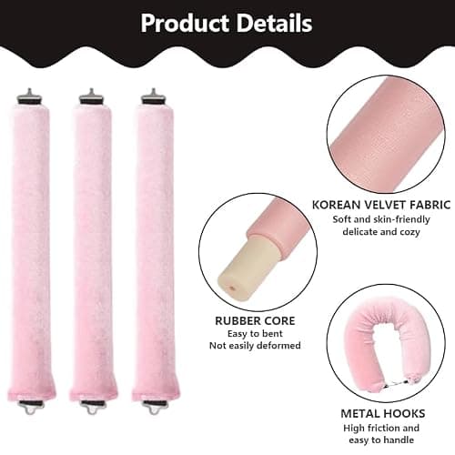 Heatless Curls Overnight Set of 3 with 1 Scarf - Heatless Hair Curler, Overnight Blowout Rods for Blowout Look Long Hair (Pink) thumbnail 5