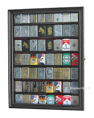 56 Lighters Display Case Cabinet Shadow Box Compatible with Zippo Lighers Sport Military Lighters Match Books Black Finish thumbnail 7