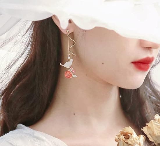 Pink Flower Dangle Earrings for Women Cute Asymmetry Flower Earrings Fairy Statement Summer Refreshing Seaside Idyllic Holiday Earrings thumbnail 6