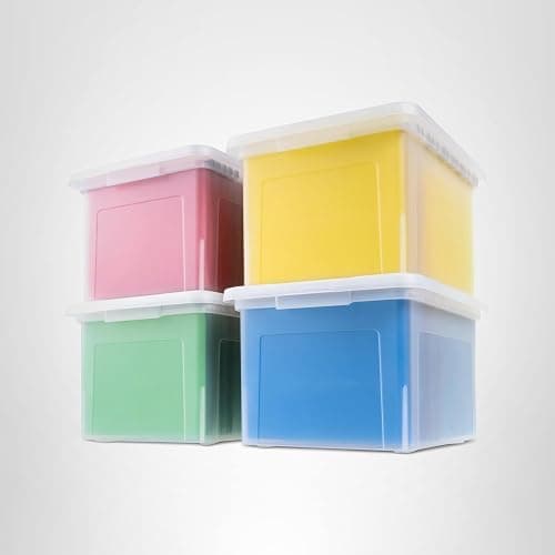 IRIS USA File Box, Plastic File Organizer with Lids for Letter/Legal File, Portable Document Box For Moving, Storage Bin with Durable and Secure Lid, Stackable Nestable BPA-Free, Clear 35 Qt. 4 Pack thumbnail 10
