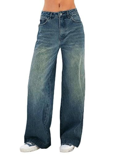 EMMIOL Women's 2026 Wide Leg Jeans Distress Mid Waist Denim Pants Vintage Y2K Trousers - Image 1