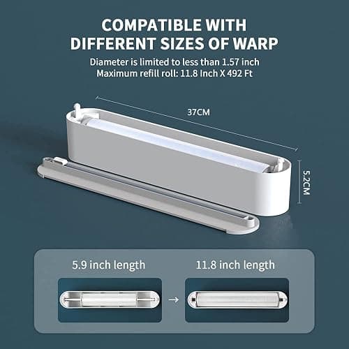 Refillable Magnetic Plastic Wrap Dispenser With Slide Cutter, Sturdy Food Cling Film Cutter, Press and Seal Wrap, 12" x 328' Roll BPA Free thumbnail 2