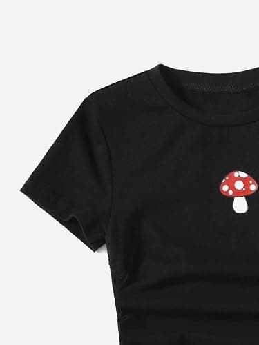 SHENHE Girl's Mushroom Print Short Sleev Crop Tops Ruched Drawstring Tee T Shirts thumbnail 3