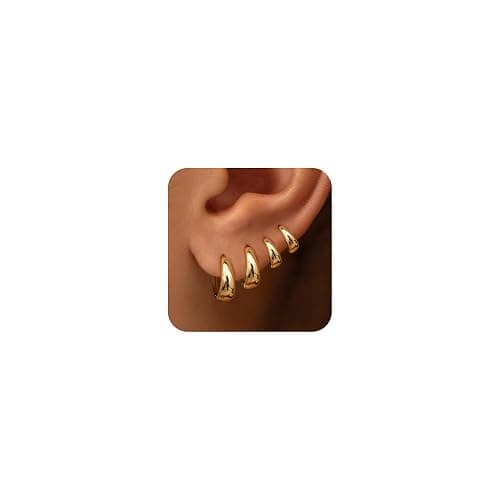 NECOCY 4 Pairs Small Huggie Hoop Earrings for Women, Chunky 14K Gold Plated Earrings Stack Hypoallergenic Lightweight Trendy Cartilage Hoops Earring Set for Multiple Piercing Dainty Minimal Jewelry - Image 1