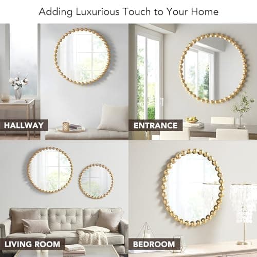 Madison Park Round Mirror, Metal Frame Circle Mirror 27 inch, Wall Art Decor Mounted Hanging for Entryway, Bathroom, hallway, Living Room, Vanity, Marlowe, Gold thumbnail 4