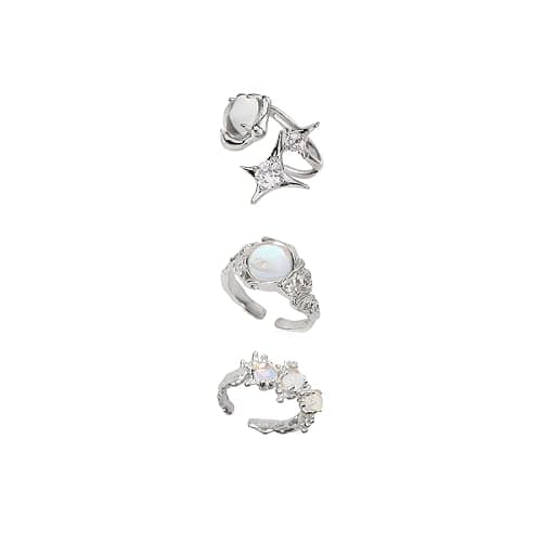KURTCB Y2k Rings Set Carnelian Rings Irregular Agate Opal Moonstone Bud Flower Star Finger Rings Opening Adjustable Rings for Women - Image 1