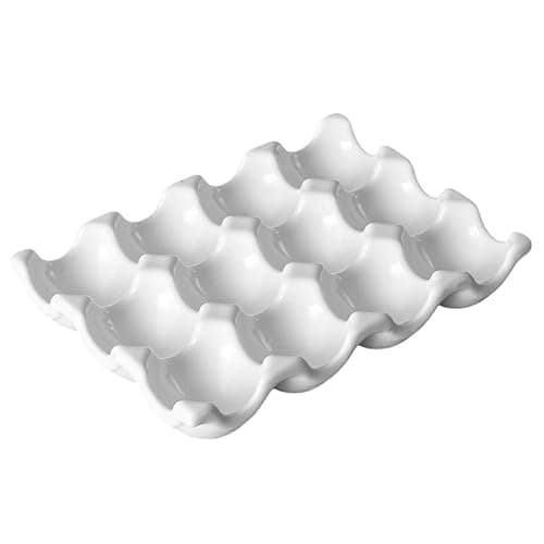 Porte-œufs en céramique, 12 tasses plateaux d'oeufs en céramique résistants à la chaleur, plateau de rangement décoratif facile à nettoyer pour le réfrigérateur de cuisine comptoir thumbnail 4