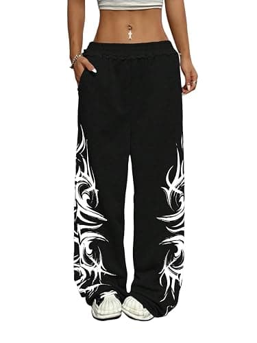 ZAFUL Womens Wide Leg Sweatpants Y2K Gothic Graffiti High Waisted Lounge Pants Athletic Joggers Pants with Pockets - Image 1