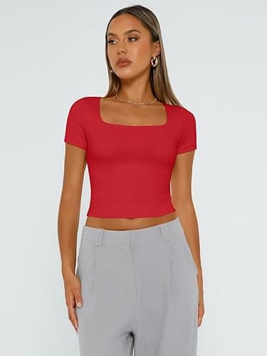 Trendy Queen Tshirts Shirts for Women Double Lined Going Out Crop Tops 2025 Spring Summer Workout Y2k Clothes Beach Fashion thumbnail 3
