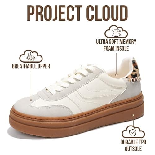 Project Cloud Platform Sneakers for Women Footwear - Memory Foam Insole Womens Shoes, Lightweight and Non-Slip Sole Lace Up Fashion Sneakers (Dodge) thumbnail 3