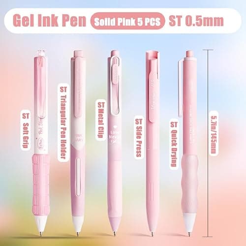 VideMundi 10 Count Pastel Gel Ink Pen Set,Cute Note Taking 0.5mm Fine Point Retractable 10 Count Black Ink Pens with for Writing, Journaling, School, Office (Pink) thumbnail 2