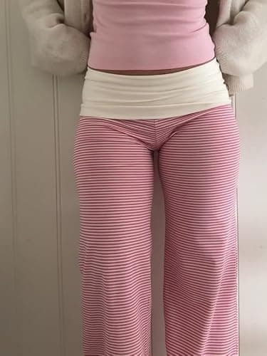 Women Y2k Fold Over Lounge Pants Comfy Wide Leg Stretch Yoga Pants Low Rise Skinny Sweatpants thumbnail 3