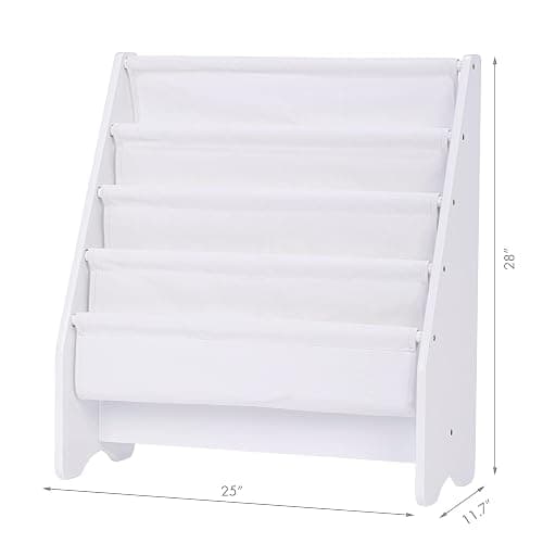 UTEX Kids Bookshelf Storage, Book Shelf for Kids Rooms, 4 Tier Sling Toddler Bookshelf, Magazine Book Rack, Children Book Organizer, White thumbnail 3