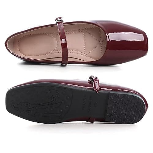 Stunner Mary Jane Square Toe Black Ballet Flats for Women Comfortable Ankle Strap Casual Slip On Flats thumbnail 7