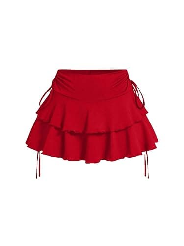 PRSFPN Women's Y2k Mini Ruffle Skirts with Shorts Cute Coquette Skort | Tiered layers, elastic waist, side drawstring, pleated, for tennis/country concert/festival/rave/party - Image 1