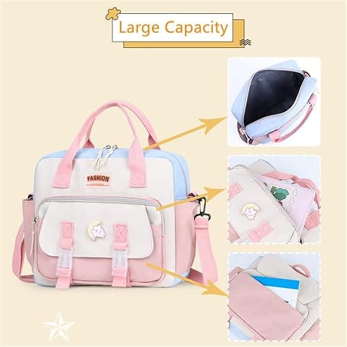 JELLYEA Kawaii Backpack Cute Tote Bag Girl School Crossbody Shoulder Bag with Kawaii Accessories Multi Purpose (Grey) thumbnail 4