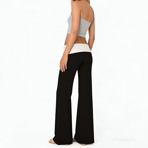 FOMOYUU Lounge Yoga Pants for Women Fold Over Low Waist Wide Leg Sweatpants Flare Leggings Bell Bottoms Y2K Foldover Pants thumbnail 6