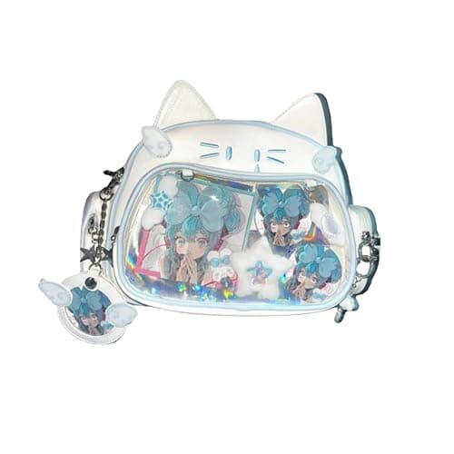 Cute Cat Ita Bag Pin Display Backpack for School Preppy Backpack for Girls Y2k Aesthetic Single Shoulder Crossbody (White Bag) - Image 1