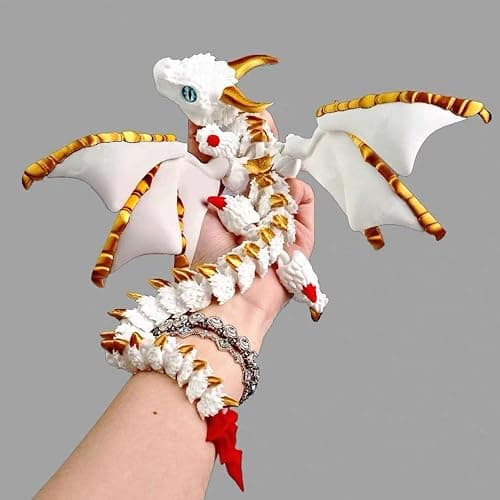11.8 Inch 3D Printed White Dragon with Wings Collectible Figurine for Home Office Executive Desk Decor - Image 1