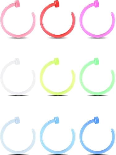 OUFER 20G Nose Ring Hoop, Colorful Clear Bioflex Acrylic Open Neon Nose Rings, Retainer Piercing Jewelry, Tragus Cartilage Helix Daith Lobe Earrings Piercing Retainer for Women Men - Image 1