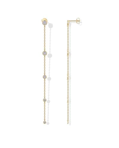 PAVOI 14K Gold Plated Station Linear Dangle Earrings for Women, CZ Earrings | Hypoallergenic Earrings with 925 Sterling Silver Posts, Simulated Diamond Chain Drop Earrings - Image 1