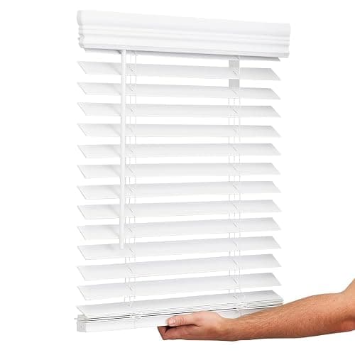 Lotus & Windoware Cordless, 2 Inch Faux Wood Blind, 34.5" Wide x 60" Long, Window Blinds, Blinds & Shades, Blinds for Indoor Windows, Embossed, Bright White thumbnail 2