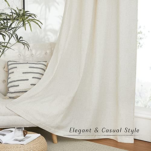 NICETOWN Natural Linen Curtains 84 inch Long 2 Panels Set, Grommet Top Thick Linen Burlap Semi Sheer Vertical Drapes Privacy Assured with Light Filtering for Bedroom/Living Room, W55 x L84 - Natural - W55 x L84 thumbnail 5