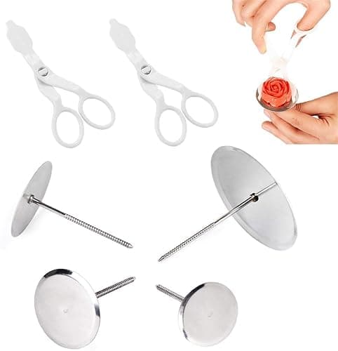6PCS Cake Flower Nail and Flower Lifters Set, Stainless Steel Cake Cupcake Decor Baking Tools for Icing Flowers Decoration (4 Sizes) - Image 1