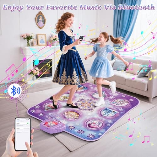 Dance Mat Toy for 3-12 Year Old Girls, Electronic Dance Pad with Wireless Bluetooth,Frozen 8-Button Music Princess Toys Play Mat for Kids with LED Light, Built-in Music, Toddlers Birthday Gift Ages 3+ thumbnail 4
