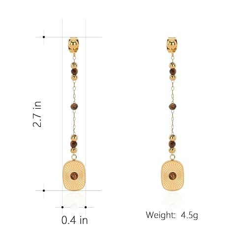 Milan Chiva 14K Gold Plated Mother of Pearl Earrings, Dangle beaded earrings White Gold Black Charm Drop Statement Dainty Jewelry, Minimalist Square Dangle Hoop Huggie beaded Earrings for Women Trendy thumbnail 3