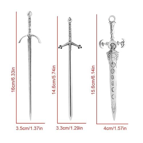 3-Piece Sword Hair Pin Set – Gothic and Viking Hair Accessories for Women, Medieval Hair Sticks & Renaissance Hair Jewelry thumbnail 2