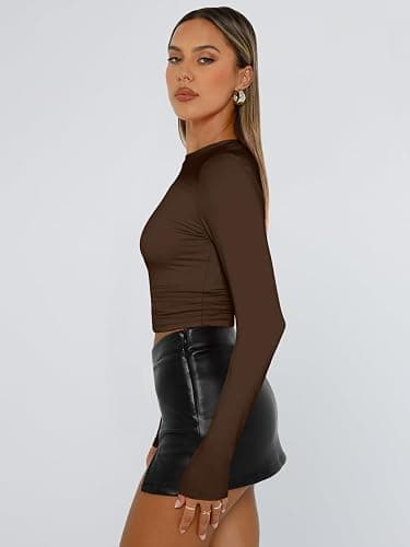 Trendy Queen Womens Long Sleeve T Shirts Fall Fashion 2025 Basic Crop Tops Going Out Outfits Y2k Clothes thumbnail 4