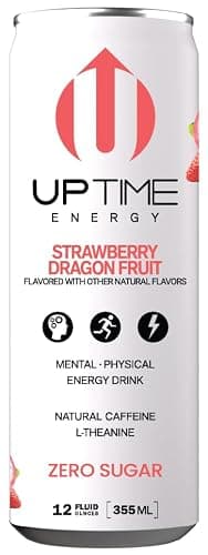 UPTIME Energy Drink, Strawberry Dragon Fruit Sparkling, 12 Pack, L Theanine, Calcium, Zero Sugar Energy Drinks for Focus Support, 142mg Natural Caffeine, 0 Calories, Natural, 12 fl oz Cans thumbnail 4