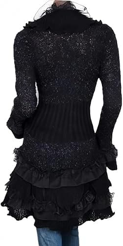 Women Victorian Boho Crochet Cardigan Gothic Steampunk Open Front Knit Sweater thumbnail 2