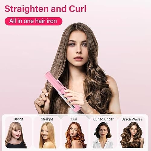 Cordless Hair Straightener and Curler 2 in 1 Mini Lightweight and Small USB Rechargeable with 4500mAh Battery 10s Fast Heating Portable Ceramic Flat Iron for Travel (Pink) thumbnail 4