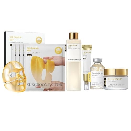 SUNGBOON EDITOR Ultimate Full Face firm-looking Silk Peptides EGF SetㅣDeep Collagen Silk Peptide Intensive Ampoule & Silk Peptides EGF Toner & Cream & Eye Cream & Intensive Gold Overnight MaskㅣKorean - Image 1