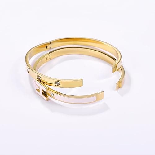 UOOANUO 14K Gold Plated Love and H Bangle Bracelet Stackable Stainless Steel Bracelets Set for Women Trendy Jewelry thumbnail 6