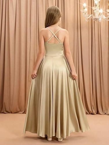 Sevintage Satin Junior Bridesmaid Dresses for Teens A line Formal Wedding Party Gowns thumbnail 3